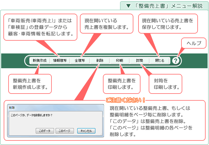 自動車･車両販売管理ソフト「Car Store System SP」「整備売上書」メニュー解説