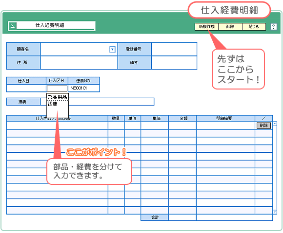 自動車･車両販売管理ソフト「Car Store System」仕入経費明細画面