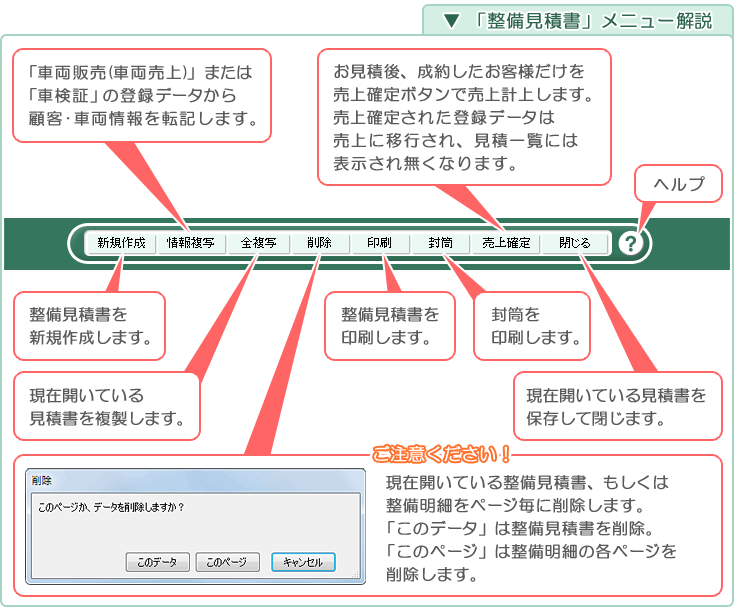 自動車･車両販売管理ソフト「Car Store System SP」「整備見積書」メニュー解説