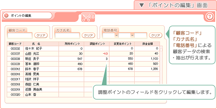 美容室・エステ予約販売管理ソフト「Tomods Beauty」／「ポイントの編集」画面